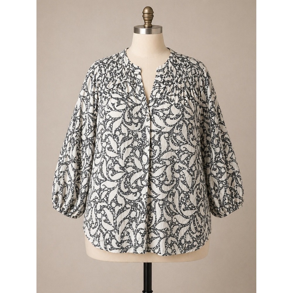 ZAC & RACHEL Lightweight Blouse 3X Puff Sleeve Floral Top Boho Casual Summer